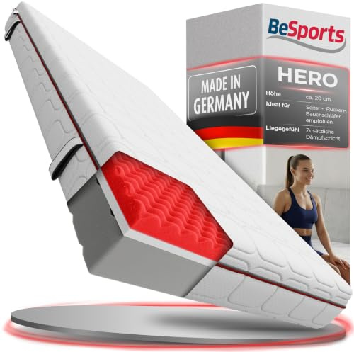 BeSports Hero Kaltschaummatratze 180x200, H3/H4, 7-Zonen, Note 1,0, wendbar | Zwei Liegehärten, Airflex-Hybridschaum, 800+ Kontaktpunkte, waschbarer Bezug, OEKO-TEX 100