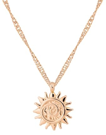 Luamaya filigrane wasserfeste Halskette mit Sonnenanhänger für Damen | Edelstahl, 42 - 47 cm verstellbar, hautfreundlich, kein Anlaufen, Singapore Chain, Swirl-Motiv, Layering
