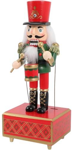 Uonlytech Boîte à Musique Casse-Noisette en Bois 32 CM Décoration de Noël Verte Tambour Ornement Artisanal Européen pour Décoration Intérieure et Présent de Pendaison de Crémaillère