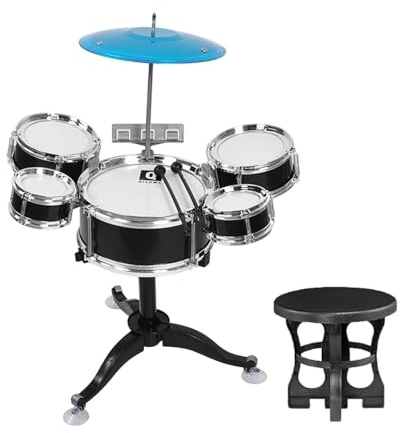 TAIZhiChen Kit de Batterie Enfant 3-6 Ans, Batterie Jazz avec Tabouret pour Débutants, Instrument Percussion 5 Tambours Éveil Musical, Maternelle et Anniversaire, Noir