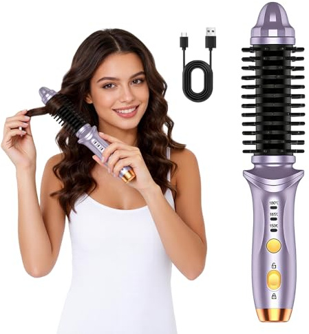 Wxeadu Cordless Hot Brush for Short Hair, USB Heated Hair Brush with 3 Heat Settings, Mini Thermal Brush for Styling, Fast Heating Portable Hot Brushes for Hair Styling for Home Use & Travel (Purple)