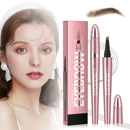 Microblading Augenbrauenstift, 2026 Neu 3D Wasserdichter Eyebrow Pencil mit 4 Gabelspitze Applikator, Langanhaltend Magischer Augenbrauenstift Augenbrauen Lifting Set für Natürliches (Dunkelbraun)