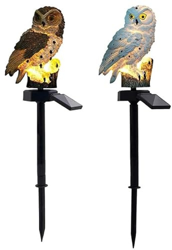 ZWOIVHE Hermhoffer LumaEule Eule Solar-Gartenlampe Für Terrasse, Hof, Garten, Wege, Außen (Weiß + Braun)