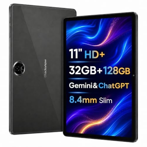 Blackview ZENO 5 Android 16 AI Tablet, 11 Zoll HD+, 32GB+128GB, 2TB Externe, 3 KI-Assistenten, 8,4mm ultradünn, 8300mAh Akku, Dual 4G SIM+WiFi, 13MP+8MP Kamera, Dual-Box-Lautsprecher, GPS, Schwarz