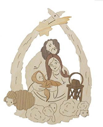 Kuhnert Fensterbilder - Holzdekoration mit aufgesetztem Edelholzfurnier - Motiv: Heilige Familie - Maße: 18 x 25 cm - Made in Germany