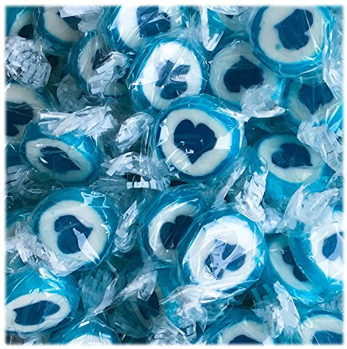 Herzbonbons zu Hochzeit Taufe Kommunion 500g Großpackung - handgewickelte Rocks-Bonbons mit Herz - Tischdeko, Nascherei, Gastgeschenke zur Hochzeit, Deko, Süßigkeiten - in Blau