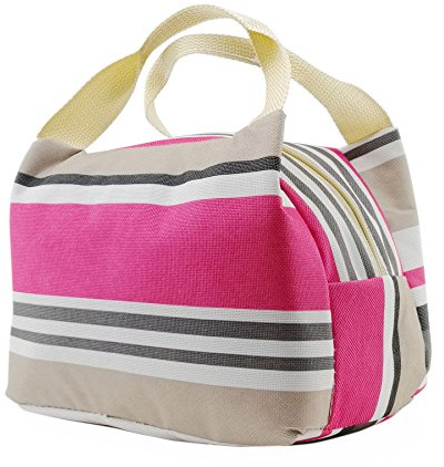 Vinsani Insulated Thermal Lunch Bag Portable Reusable Cooler Bag Unisex | Waterproof & Leak-Proof Design for Outdoor, Beach, Camping, BBQ & Travel, Lightweight & Foldable - Striped Grey