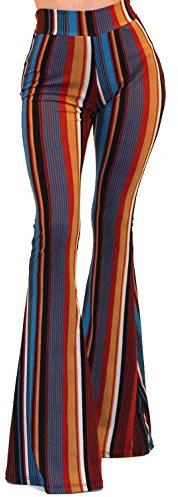 Vivicastle Women's USA Lightweight Boho Comfy Stretchy Bell Bottom Flare Pants, Multicolor, M