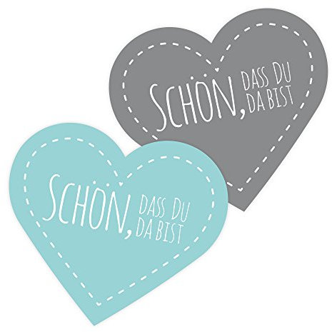 Frau WunderVoll® 100 KONFETTI Herzen SCHÖN, DASS DU DA BIST, türkis grau/Tischkonfetti, Hochzeit Deko, Tischdekoration, Streudeko, Geburtstag, Shooting, Babyshower, Kindergeburtstag