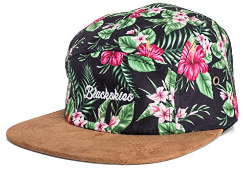 Blackskies® Oahu 5-Panel Cap Damen Herren Baseball Mütze Kappe Blumen Floral Suede Grün