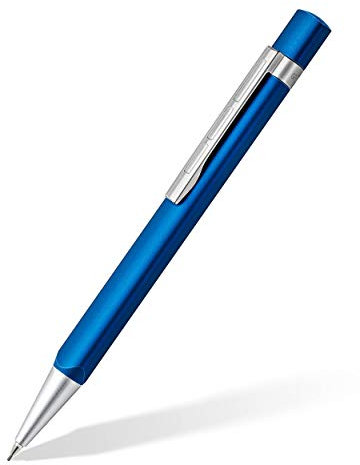 STAEDTLER TRX 766TRX3 07ST Drehbleistift (ergonomische Dreikantform, matte samtweiche Aluminium-Oberfläche, Metallclip, Drehmechanismus, Minenstärke 0,7 mm) blau