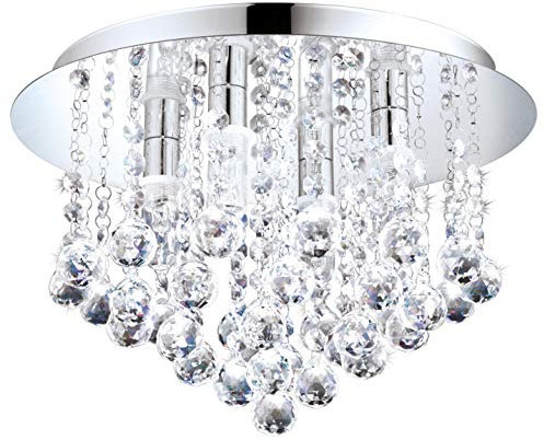 EGLO LED Deckenleuchte Almonte, 8 flammige Deckenlampe Bad, Badezimmer Lampe aus Metall in Chrom und klarem Kristall, LED Feuchtraumleuchte warmweiß, G9, IP44, Ø 50 cm