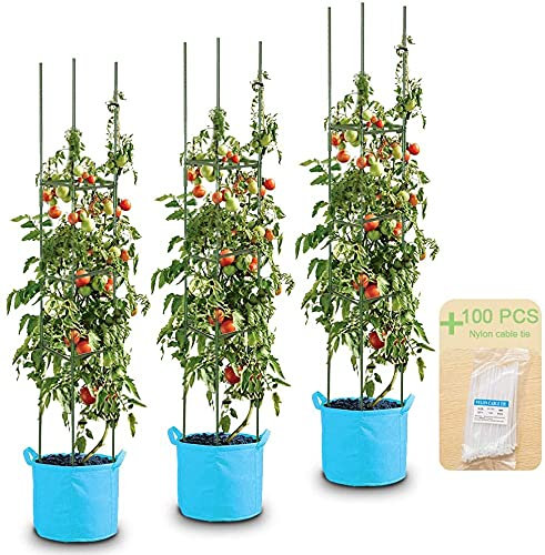 LEBOO 3er-Pack (170,2 cm/1,7 m) Gemüse-Rankhilfe Tomatenkäfig-Pflanzgefäß, verstellbare Gartenkäfige, Tomatenpfähle für Kletterpflanzen, mit 100 Kabelbindern
