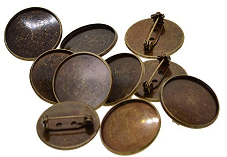 dailymall 10pcs DIY Brosche Erkenntnisse, Brosche Basis Rohlinge Tabletts Rücken, Größe: 25mm, Runde Blank Cabochon Schmuck Broschen Einstellungen - Bronze