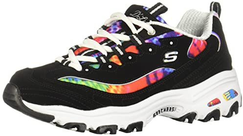 Skechers Women's D'Lites Summer Fiesta Sneaker, Black Multi, 8 UK