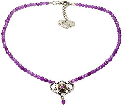 Alpenflüstern Perlen-Trachtenkette Hedi - nostalgischer Damen-Trachtenschmuck mit Zier-Element Bicolor-Farben, Filigrane Dirndlkette lila-violett DHK214