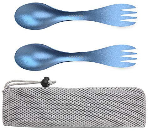 OUTXE Titan Ultra Lightweight Camping Utensil, umweltfreundlicher Spork für Rucksacktouren, Wandern, Outdoor, 2er Pack