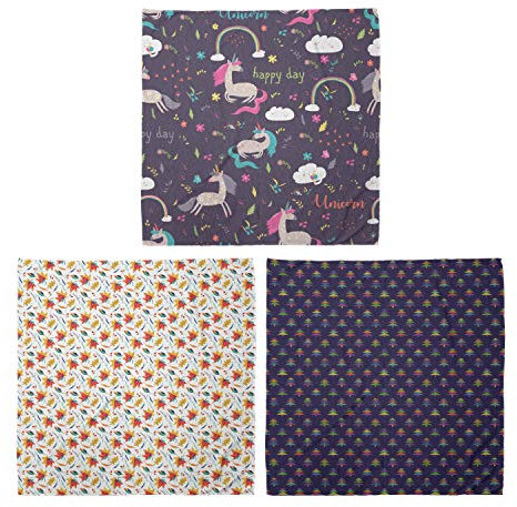 ABAKUHAUS Unisex Bandana, Einhorn Happy Day Herbst-Blätter und Kirschen Nordic Weihnachtsbaum, 3er Pack, Mehrfarbig