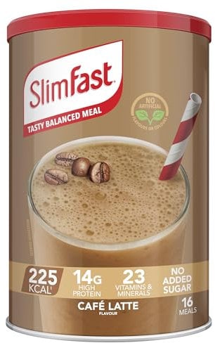 SlimFast Meal Replacement Shake for Weight Loss & Balanced Diet, Vitamins and Minerals, Low Calorie, High Protein, Café Latte Flavour, 16 servings, 584 g, Packaging May Vary