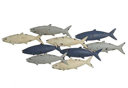 Fischschwarm Wandobjekt Wandbild Wanddekoration Maritim Eisen Außen Dekoration Eisen H 26,5 cm