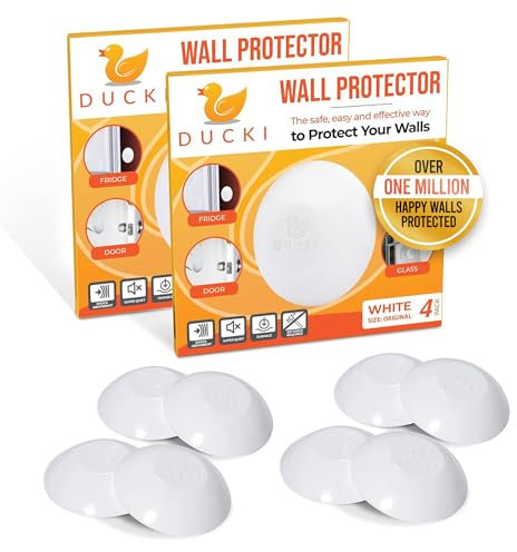 Ducki Wall Protectors - 8 Pack White - Self Adhesive, Reusable Solution for Stopping Wall Damage & Noise from Doors, Refrigerators & More in Your Home or Office - Durable, Shock Absorbent & Discreet