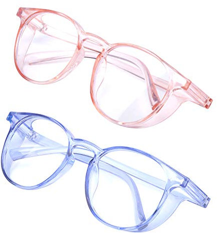 Outray Paquete de 2 gafas de seguridad antivaho con bloqueo de luz azul, a prueba de polvo, gafas de seguridad redondas transparentes para mujeres/hombres