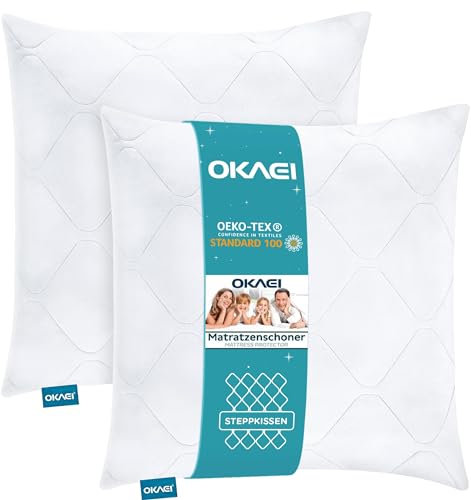 Okaei Kopfkissen 80x80 cm 2er Set | Großes Füllkissen mit Mikrofaser Bezug | Waschbar bei 60°C & Oeko-TEX Zertifiziert | Weiches Allergiker Kissen für Schlafzimmer