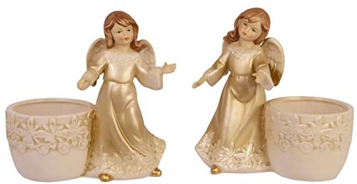 aubaho Paar Teelichthalter Weihnachten Engel Dekoration Porzellan 15cm Antik-Stil