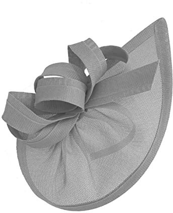 Caprilite Fascinator / Fascinator, vegan, mit Mond-Reifen, Kopfband, Hochzeit, Ascot Races, maßgeschneidert, Sinamay-Scheibe, Silber / Hellgrau, Einheitsgröße