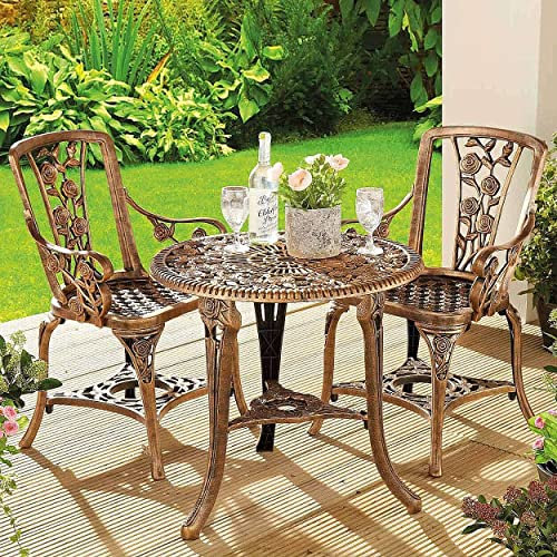 Coopers of Stortford Garden Bistro Table and Chairs Bronze or Classic Green | Lightweight & Comfortable (Bronze)