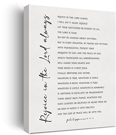 Leinwanddruck mit Bibelvers Rejoice in the Lord Always Philippians 4: 4-9, Wandgemälde, Poster, Kunstwerk, 30,5 x 38,1 cm, moderne Dekoration für Zuhause und Büro (gerahmt)
