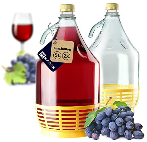 KADAX Bonbonne à vin, bonbonne de verre pour vin, tonneau à vin en verre, bonbonne de fermentation, tonneau pour vin en verre, bouteille à étrier avec panier, cuve de fermentation pour vin