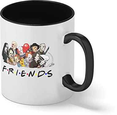 Friends Horror Movie Halloween Anime King Blanca taza de café con RIM Negro y manija Mug