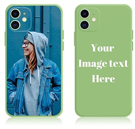 AnNengJing Custom Soft Liquid Silicone Cases Full-Body Protective Personalized Photo Name Text Logo Phone Cover for iPhone 12 mini Green