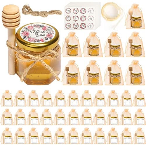 ComSaf 40 Pack 45ml Mini Glas Honiggläser Honigglas für Honig, Marmeladengläser, kleine gläser mit deckel, Honigglas mit Honiglöffel für Gastgeschenke Mini Honigglas