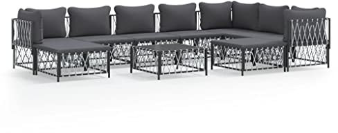 Festnight 10-TLG.Lounge Gartenmöbel Set Stahl,Gartenlounge Ecksofa mit Anthrazit Kissen,Outdoor Balkonlounge Loungemöbel Sofa Stahl Terrassenmöbel Gartensofa