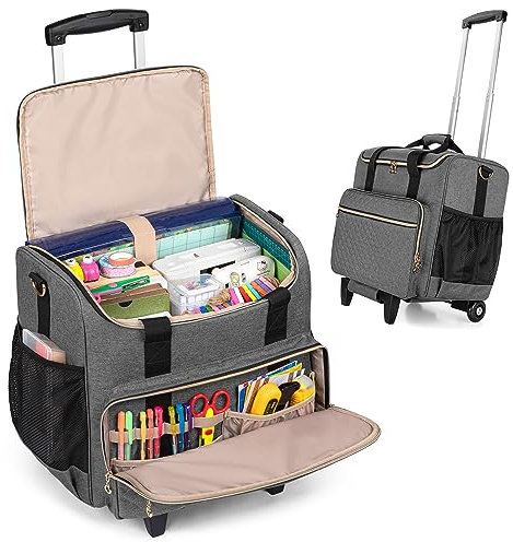 LUXJA Rolltasche mit Taschen für 30,5 x 30,5 cm Scrapbook-Album und Laptop, Rolltasche mit abnehmbarem Dolly (zum Patent angemeldet), Grau