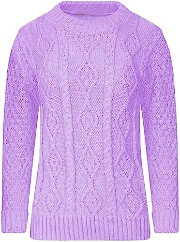 AJFASHION Women Jumpers New Ladies Long Sleeve Chunky Cable Knitted Jumper Crew Neck Winter Sweater Top UK Size 8-22 Lilac