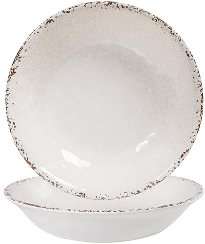ZAROCRUS Melamine Large Serving Bowls Set of 2, 13.75 and 130 OZ Farmhouse BPA Free Salad, Pasta and Mixing Serving Bowls, Large Bowls Set for Serving Food, Durable and Dishwasher Safe, Ivory