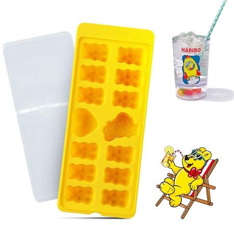 HARIBO Silicone Ice Cube Tray with Lid, Easy-Release & Flexible - DIY with HARIBO Goldbears as Ices, Cookies, and Chocolates, Funny Shape Ice Tray for Freezer, BPA Free, Dishwasher Safe (Yellow)