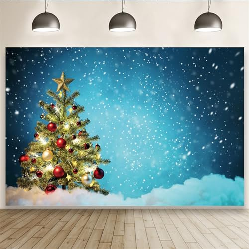 Mateju Sapin de Noël Tissu de Fond pour Studio Photo, Fond Tissu Studio Photo Fond de Photographie Fond Photo Studio Pliable pour Balle Fête Décor Accessoires (5x3FT,Boules de noel)