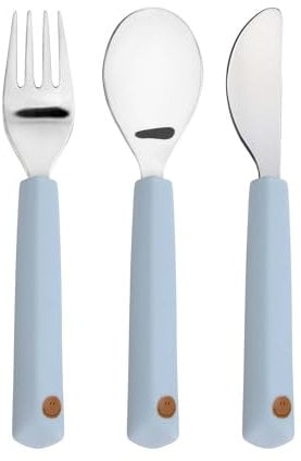 LÄSSIG Set de couverts pour enfants 3 pièces fourchette, cuillère, couteau acier inoxydable manche silicone/Cutlery with Silicone Handle Happy Rascals Smile