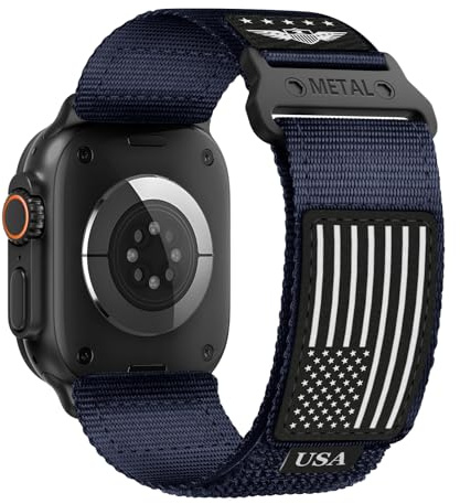 Correa de nailon resistente para Apple Watch Ultra/2 de 49 mm, iWatch de 45 mm, 44 mm, 42 mm, para hombre, tejido suave, ajustable, con diseño de estrellas, rayas, para Apple Watch Ultra Band