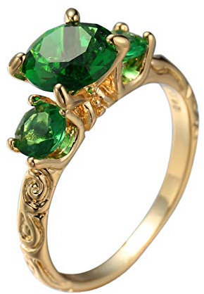 Epinki Trauringe Frau, Retro Blume Muster Hochzeitsringe mit Zirkonia Grün, Vergoldet Damen Ringe Nickelfrei, Gr.62 (19.7)