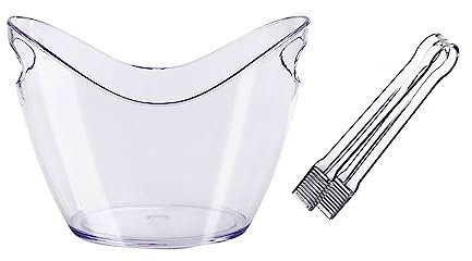 Seau à glacon Seau à glace en acrylique transparent avec pince à glace, bac en plastique de 8 litres Seau de rangement ovale Seaux à glace for boissons et fêtes Seau à vin en plastique, seau à bière,