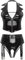 Freebily Damen Wetlook Dessous Set Lack Leder Weste Crop Top Ouvert G-String Strapse Slip Set Erotik Lingerie Nachtclub Gogo Outfit Clubwear Schwarz 4XL
