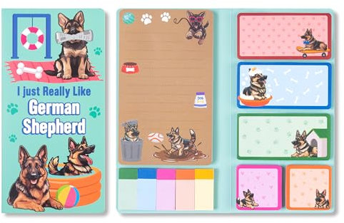 A1DIEE Deutscher Schäferhund Haftnotizen Set - 550 Blätter Kartoon Hund Bündel Notizzettel Beschreibbare Klebezettel Selbstklebende Haftzettel zurück zur Schule Zubehör Geschenke für Lehrer Studenten