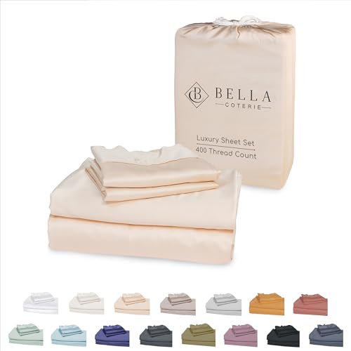 Bella Coterie Luxuriöses Bambus-Bettwäsche-Set in voller Größe, 100 % biologisch angebaute Bambus-Viskose, ultraweich, kühlend für heiße Schläfer, 45,7 cm tiefe Tasche, Champagnerfarben