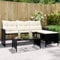 Homgoday Gartensofa in L-Form mit Tisch und Kissen Balkonmöbel Balkonsofa Ecksofa Lounge Terrassensofa Rattansofa Loungesofa Gartenmöbel Sitzgruppe Schwarz und Cremeweiß Poly Rattan