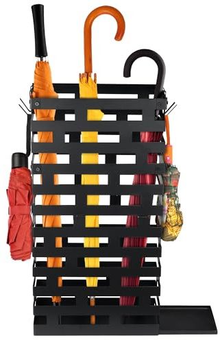Invech 23 Inch Umbrella Holder for Indoor Entryway, Large Metal Umbrella Stand with Removable Water Tray and Hooks, Umbrella Rack Storage for Home, Office, Hotel